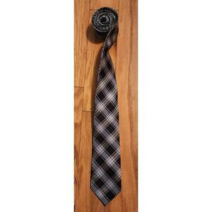 Express Men's Classic Plaid Silk Tie Black Gray Blue Professional Formal Necktie